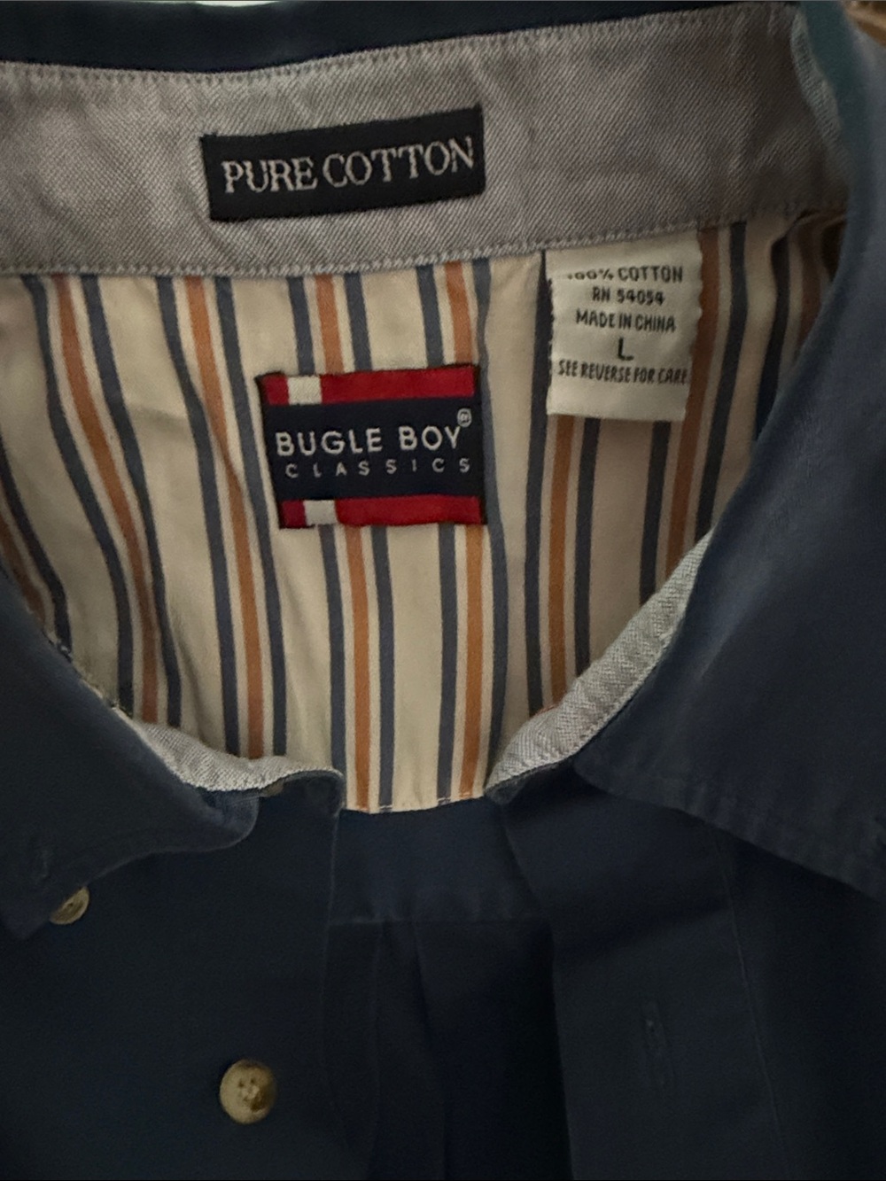 Bugle Boy Y2K Blue Button-Up with Striped Inner Yoke